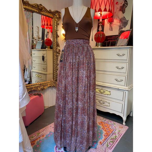 vintage 1970s rust chiffon maxi skirt high waist accordion pleat full boho 27 s - Picture 1 of 11